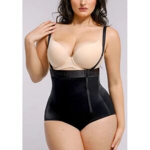 Shapellx Women's Black SilkSculpt Zipper High-Waisted Brief Bodysuit Size L NWT